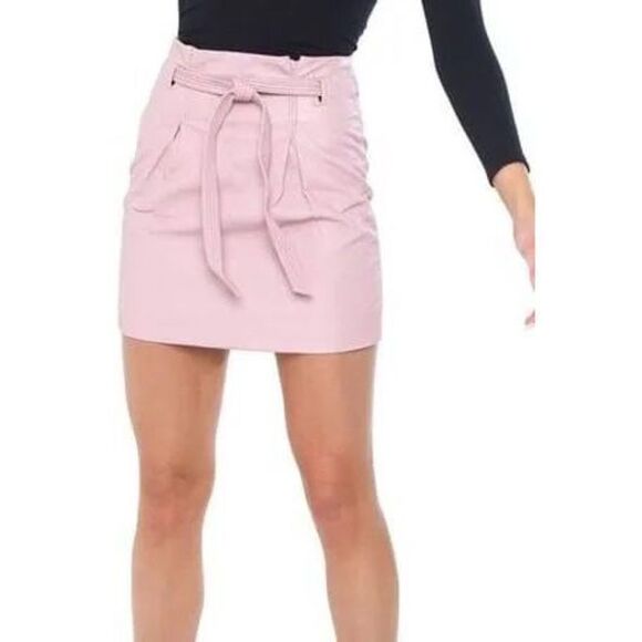 Free People Women's Payton Pink Faux Leather Paperbag Mini Skirt Size 6 - Picture 5 of 6
